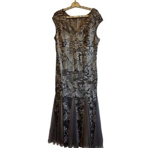 Alex Evenings Gray Sequin Lace Gown mermaid Dress Sz 16